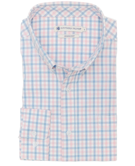 Henning Shirt Freret Button Down - Coastal Shell