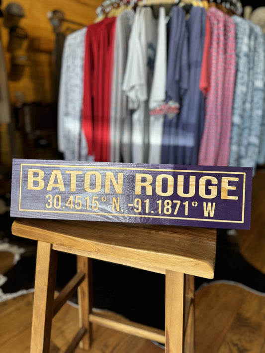 Baton Rouge with Coordinates Wooden Sign